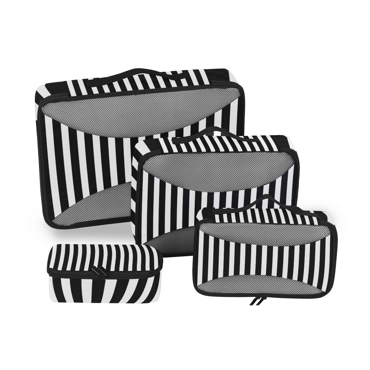 ALAZA 4 Set Packing Cubes for Travel Essentials Black White Stripes Suitcases Luggage Organizer Bags
