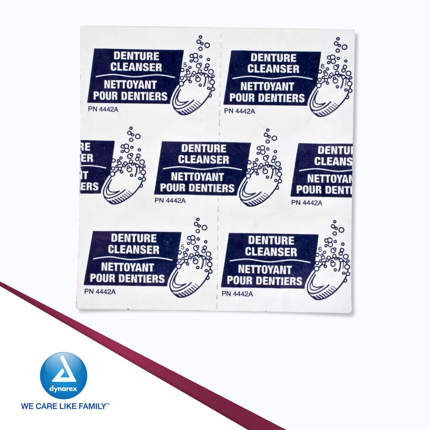 Dynarex Denture Cleanser Tablets - Reduce Odors & Stains - Individually Wrapped, Peppermint Denture Cleaning Tablets - Box of 40 Tablets