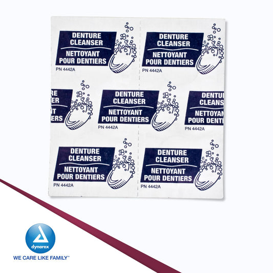 Dynarex Denture Cleanser Tablets - Reduce Odors & Stains - Individually Wrapped, Peppermint Denture Cleaning Tablets - Box of 40 Tablets