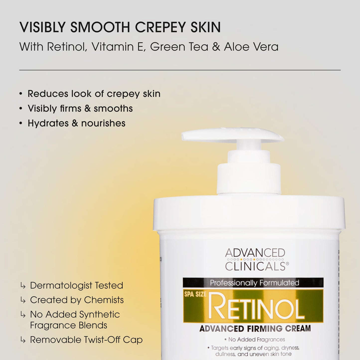 Advanced Clinicals Retinol Body Lotion + Collagen Cream Fragrance Free Face Moisturizer & Body Cream 2pc Skincare Set For Women & Men Helps Reduce Appearance Of Crepey Skin, Wrinkles, & Dry Skin, 2pc