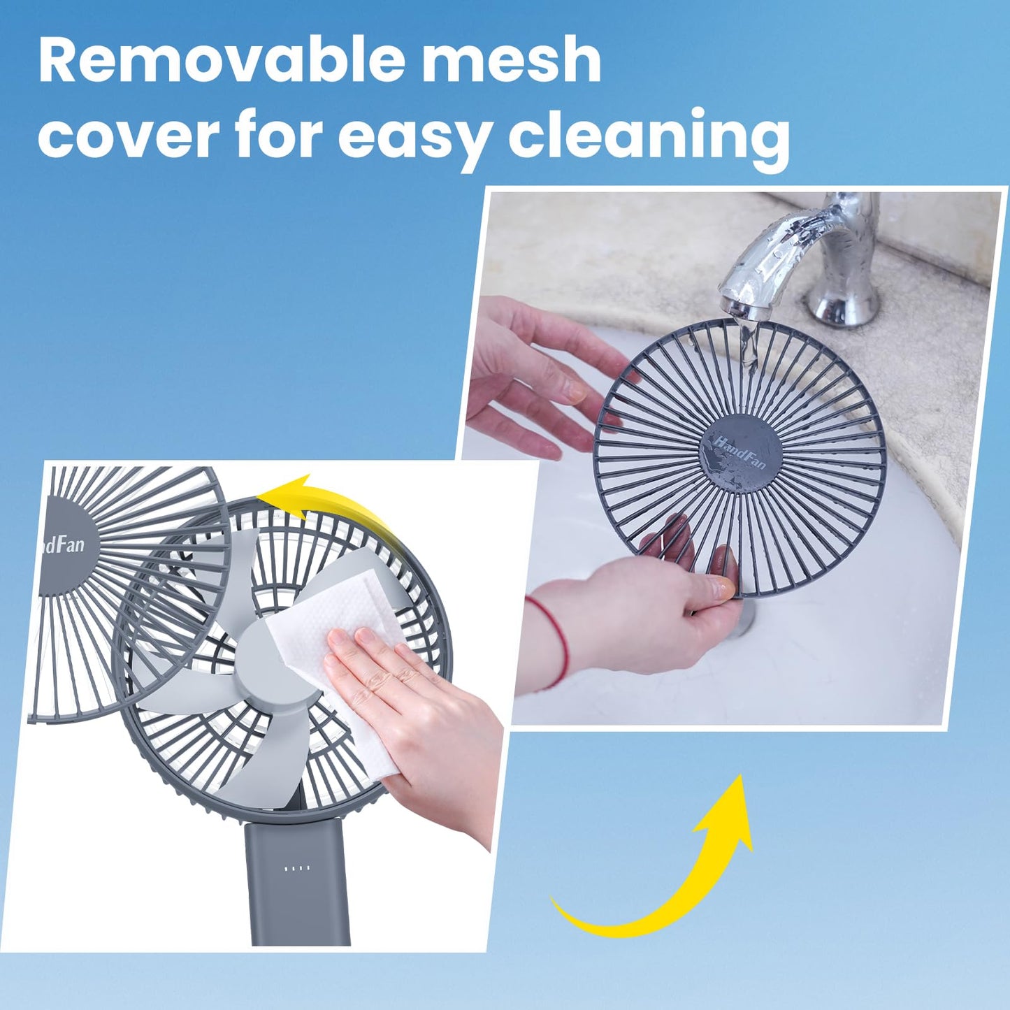 HandFan 6 Inch Handheld Fan with 4000mAh Battery 6 Speed Personal Fan, Strong Airflow, Cooling Desk Removable Base Design, 5-34H Working Time, 180° Foldable for Travel Outdoor Office Household(grey)