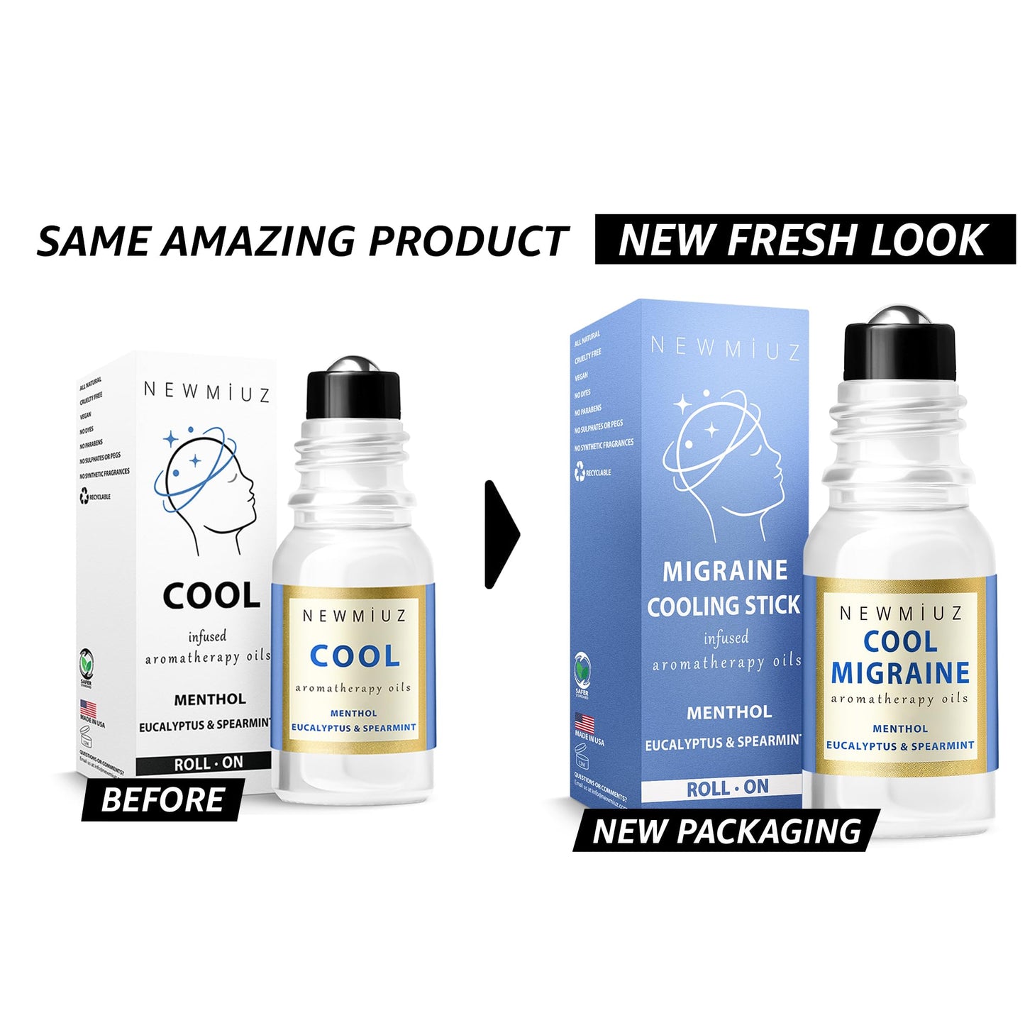 Cool Menthol Migraine Roll on Stick Natural Fast Cooling Peppermint Eucalyptus Aromatherapy Essential Oil for Headache Perfect Selfcare Gift Men Women