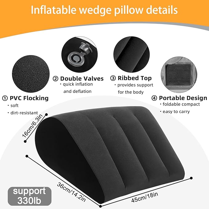 Inflatable Wedge Pillow Camping Cushions – Portable Folding Body Positioners Lightweight Wedge Pillow,Cushion for Yoga,Sleeping,Travel,Reading Lumbar Cushion for Back Pain and Pressure Relief