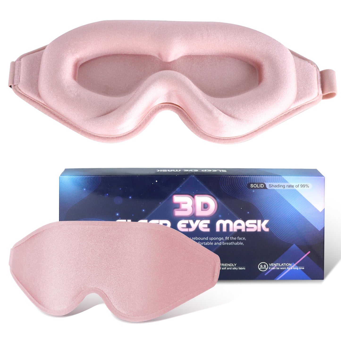 Sleep Mask for Men Women,Upgraded 3D Deep Contoured Eye Covers for Sleeping with Adjustable Strap,Block Out Light, Soft Comfort Eye Shade Cover for Travel Yoga Nap (1pcs, Pink)