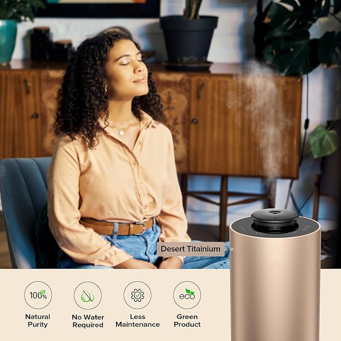 Waterless Essential Oil Diffuser Starter Kit with 4 x 10mL Fragrance Scent Oil, Battery Operated Mini Scent Air Machine Portable Diffuser for Home Car Office, ANX Titanium Kit01