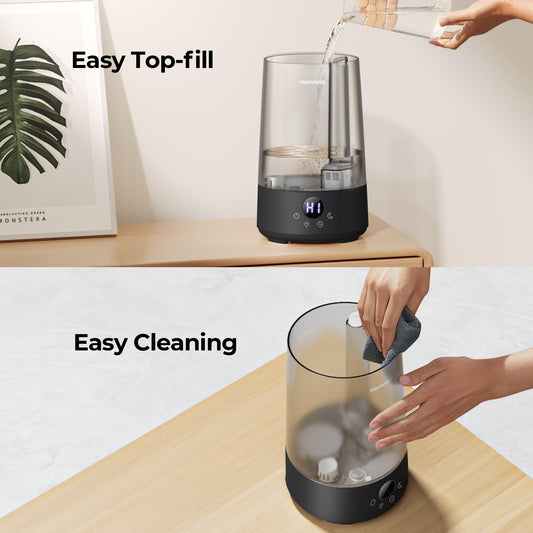 Homvana 3.6L Cool Mist Humidifiers for Bedroom, Large Room, Home, House, Office, Living Room, 34H Top Fill Easy to Clean Small Humidifier for Plants indoor, Grow Tents, Greenhouse, Filterless (Black)