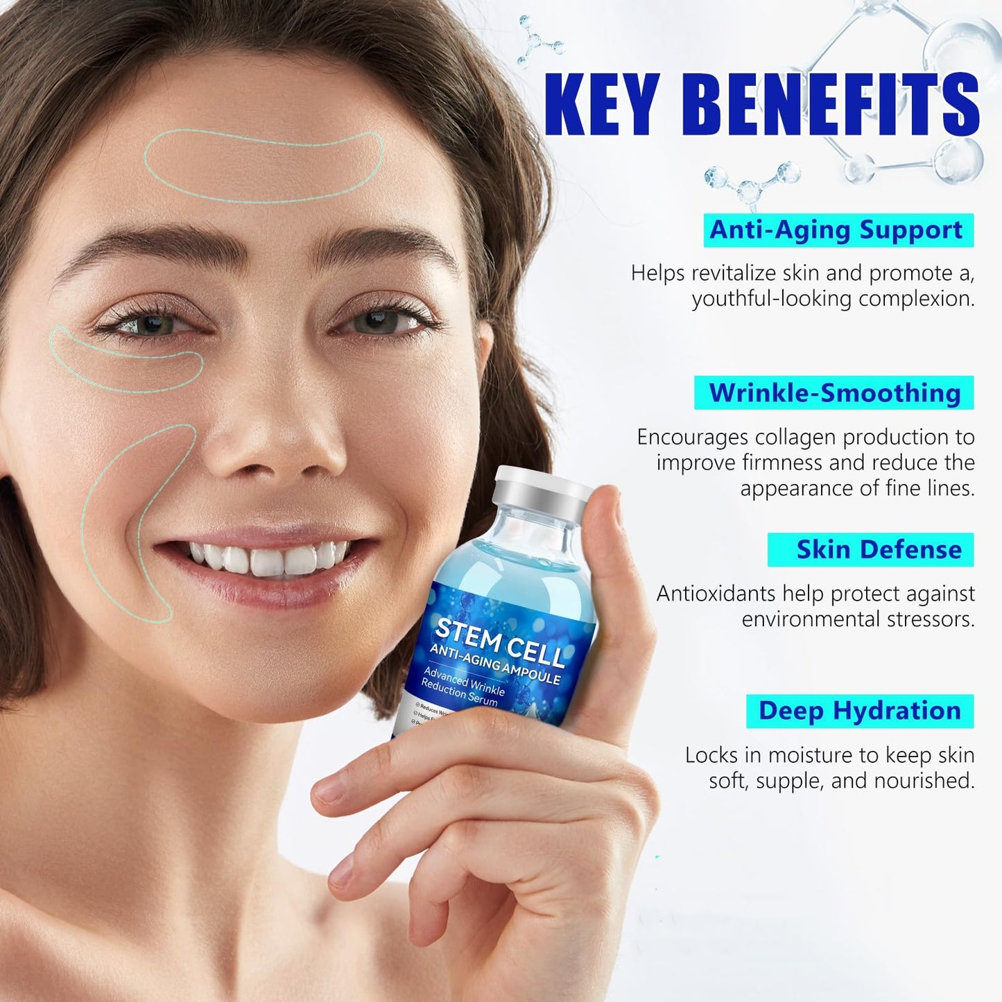 Stem Cell Serum for Face, 2 Count Stem Cell Solution Ampoule, Anti-Aging, Firm, Hydrate, Anti-Wrinkle, and Renew Your Skin for a Youthful Glow, 70 ML