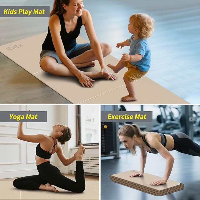 8mm Extra Large Foldable Yoga & Fitness Mat(74" x 31.5" x 0.32"), Double-Sided Non Slip & Lightweight Pilates Mat, Thick Wide Exercise Mats for Woman Man Kids, Portable Workout Mats for Travel, Studio or Home Use