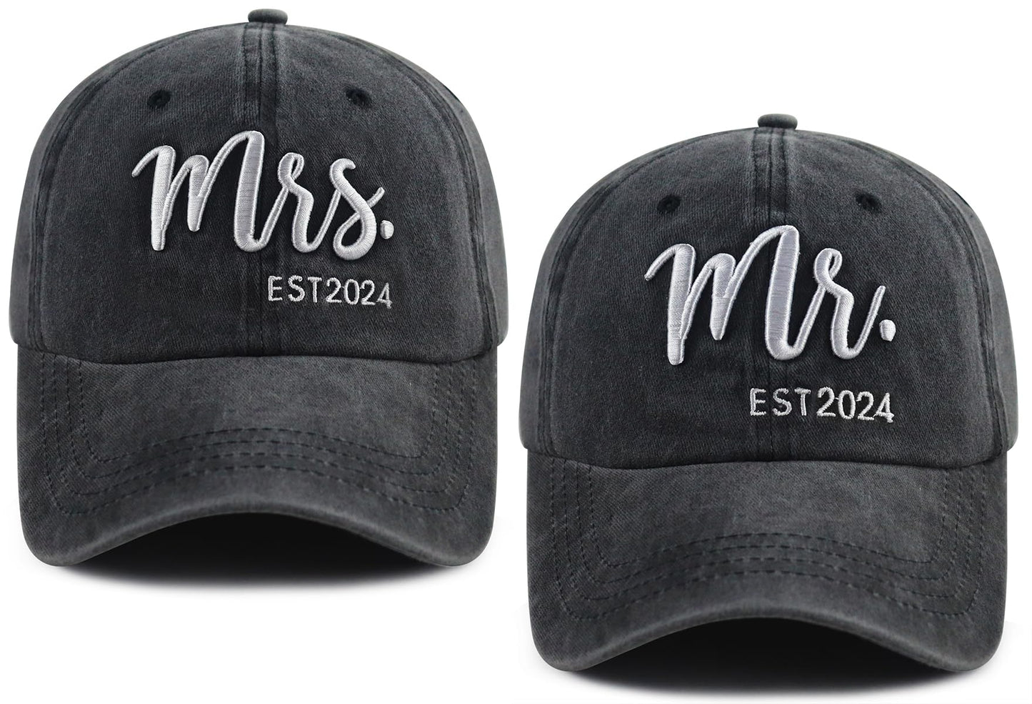 Mr and Mrs Gifts 2024 - Funny Bride Groom Couples Hat, Adjustable Embroidered Matching Baseball Cap for Newlywed Honeymoon, Christmas, Birthday, Wedding, Engagement - Wife Husband Gift