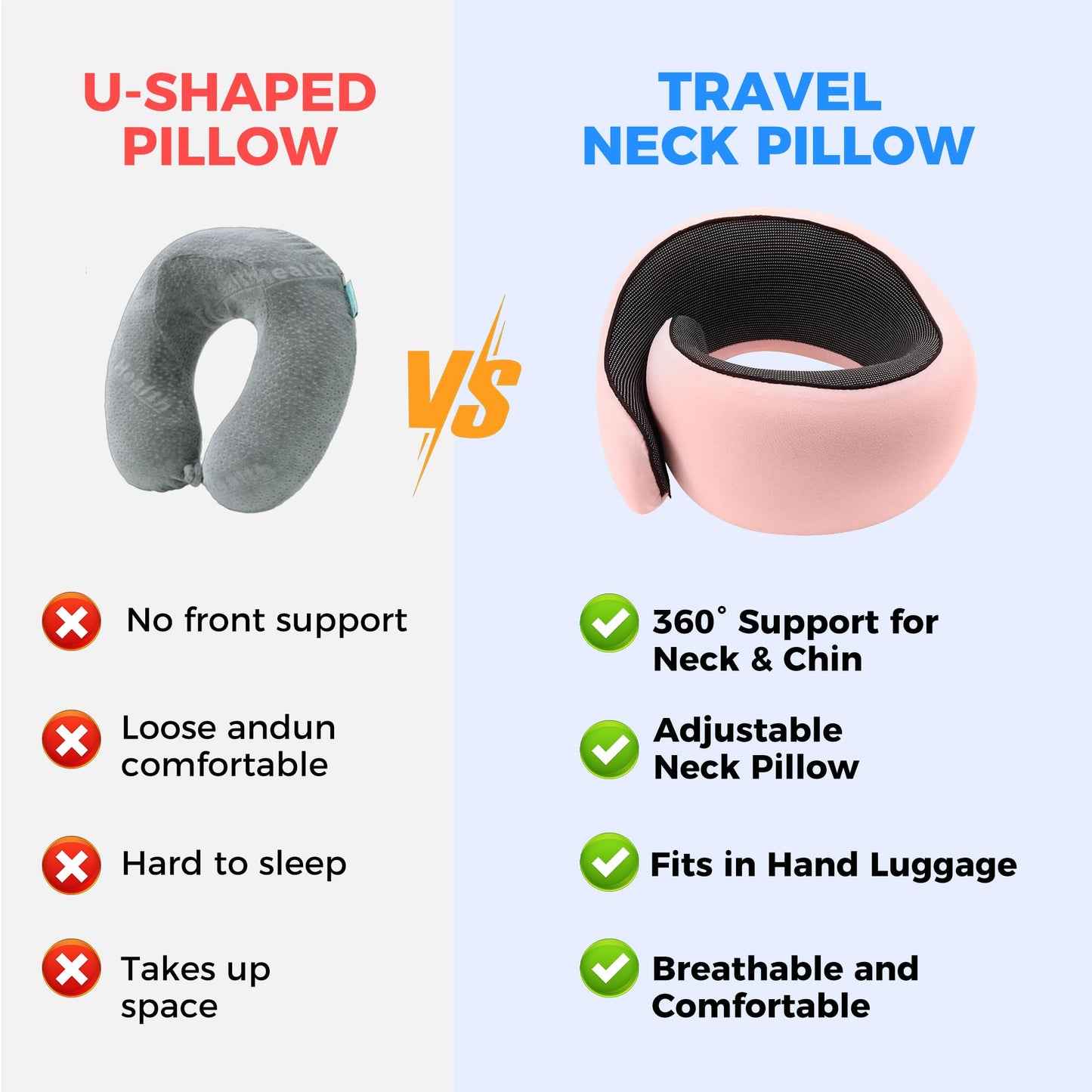 Tri-tra Travel Pillow,Travel Neck Pillows for Airplanes,Comfortable Breathable Cover,Memory Foam 360 Degree Support Stowable Pillows,Ideal Accessory for Sleeping Offices and Cars (Pink)