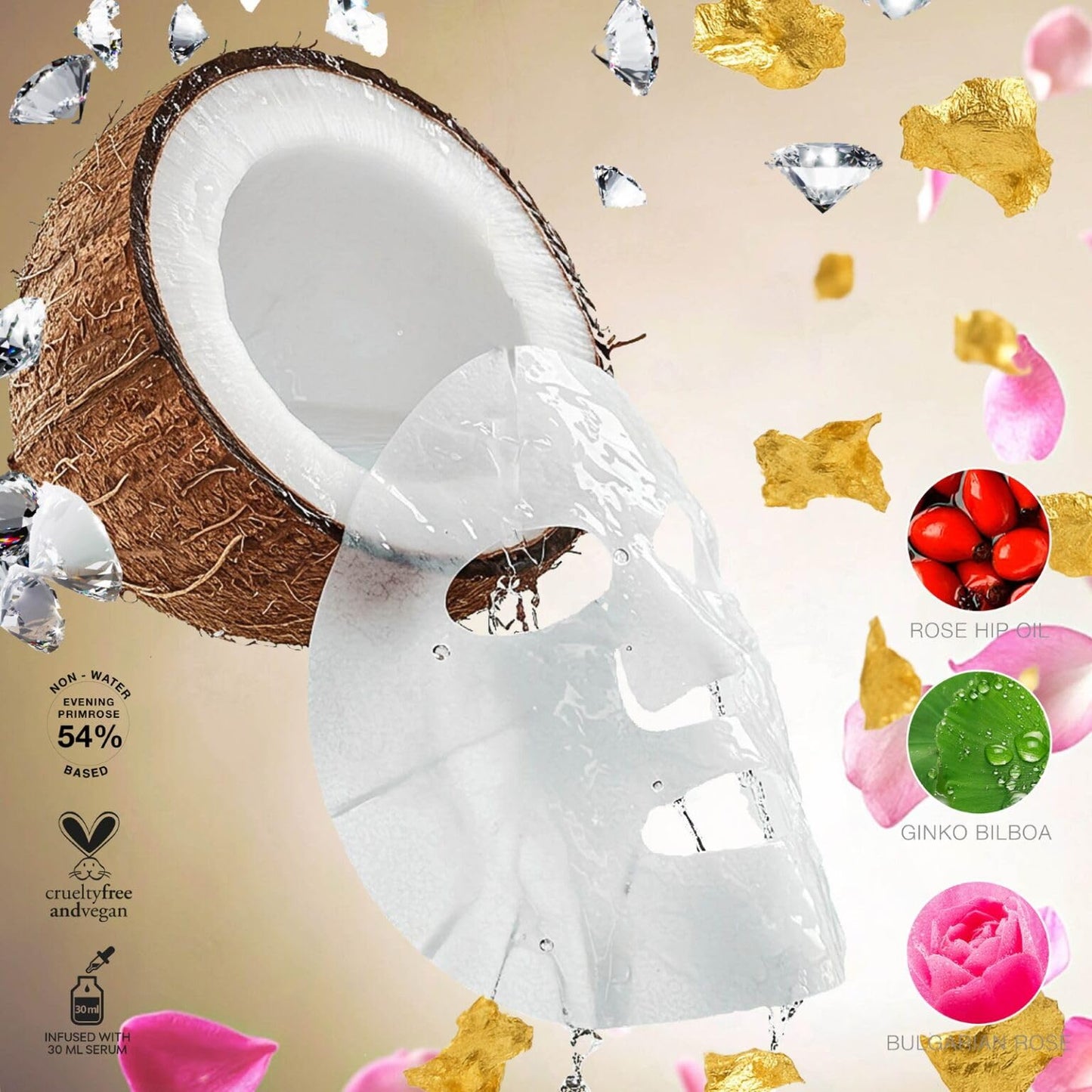 STARSKIN VIP Gold Mask Face, Coconut Bio-Cellulose Revitalizing Face Mask for all Skin Types, Korean Skin Care, Instant Hydration and Plump, Moisturizing and Nourishing, K-Beauty (Pack of 1)