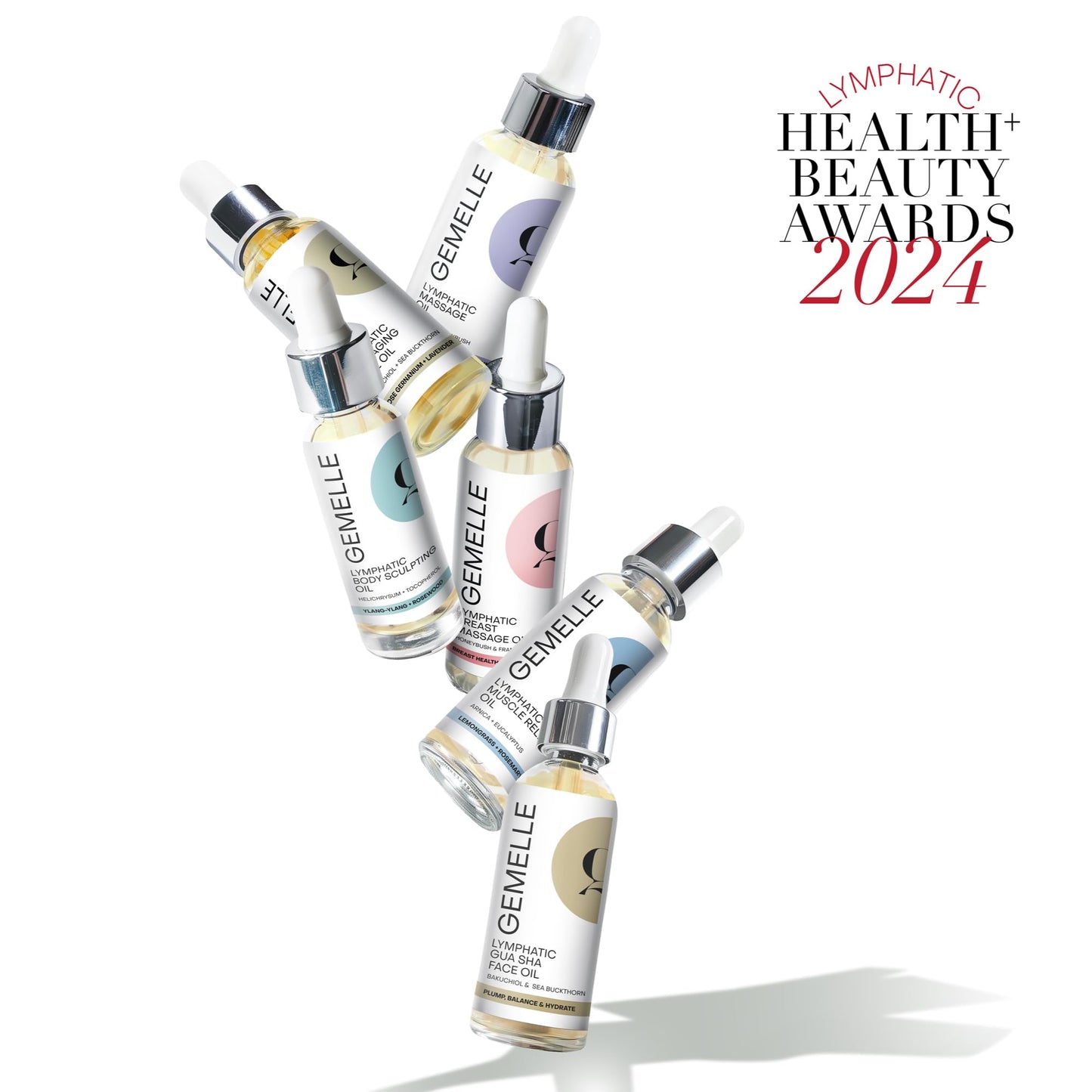 GEMELLE Lymphatic Gua Sha Face Oil | 10x Award Winner | Detox, Plump, Balance, Hydrate | High-Altitude Rosehip, Centella Asiatica & More! | Organic, Natural, Clean Beauty | Starter, Travel 15ml