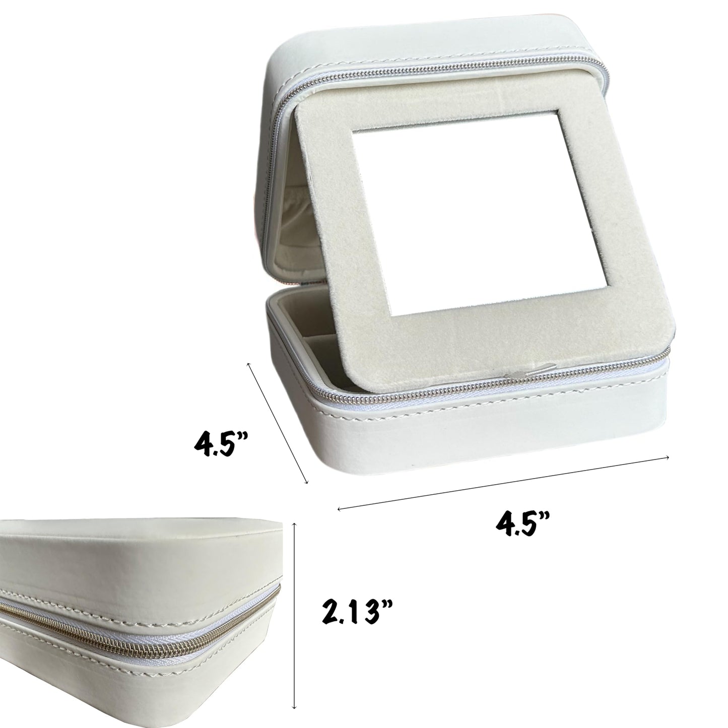 COLLECTIVE HOME - Travel Jewelry Case, Elegant Square Design with Gold Engraved Monogram, Built-in Mirror, Personalized Accessory Organizer for Rings, Necklaces, Gift for Women and Teens (m)