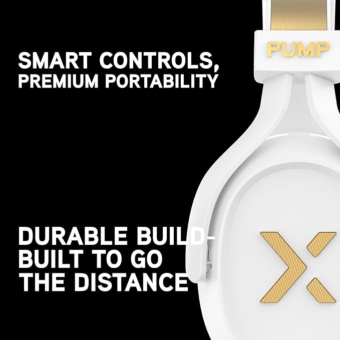 BlueAnt Pump X - The Gym Headphones | White/Gold | Sports Headphones | Cushioned & Cooling Ear Pads | (ANC) Active Noise Cancelling/Advanced Transparency | Wireless | Up to 58hr Play Time