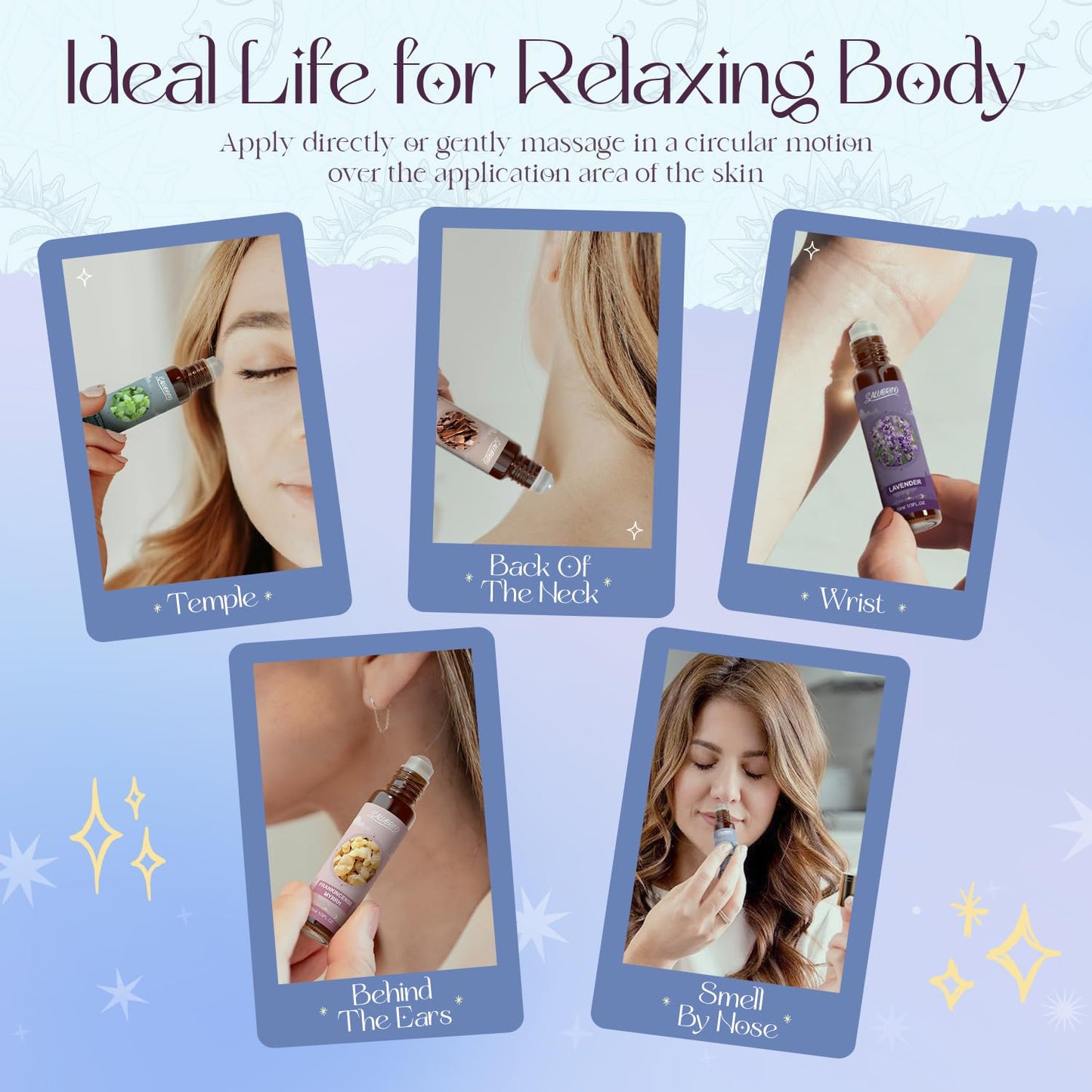 SALUBRITO Wellness Essential Oil Roll On Gift Set, Aromatherapy Oil with Roller Ball for Body Skin, Massage - Lavender, Peppermint, Tea Tree, Frankincense, Myrrh, Eucalyptus, Sandalwood Essential Oil