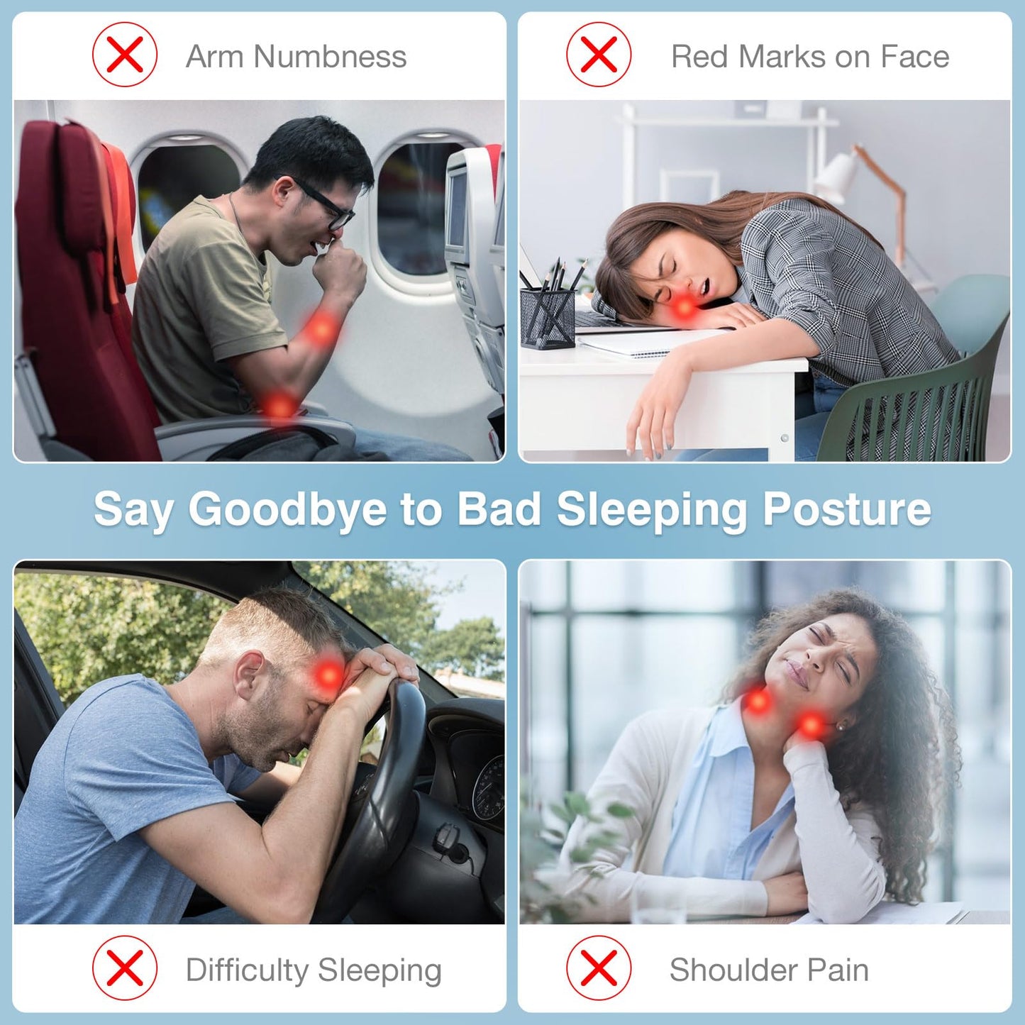 MoKo Inflatable Travel Pillow, Comfortable Neck Pillow with Storage Bag Support Shoulder and Neck to Avoid Pain for Airplane Train Office Car Travel Home, Gray