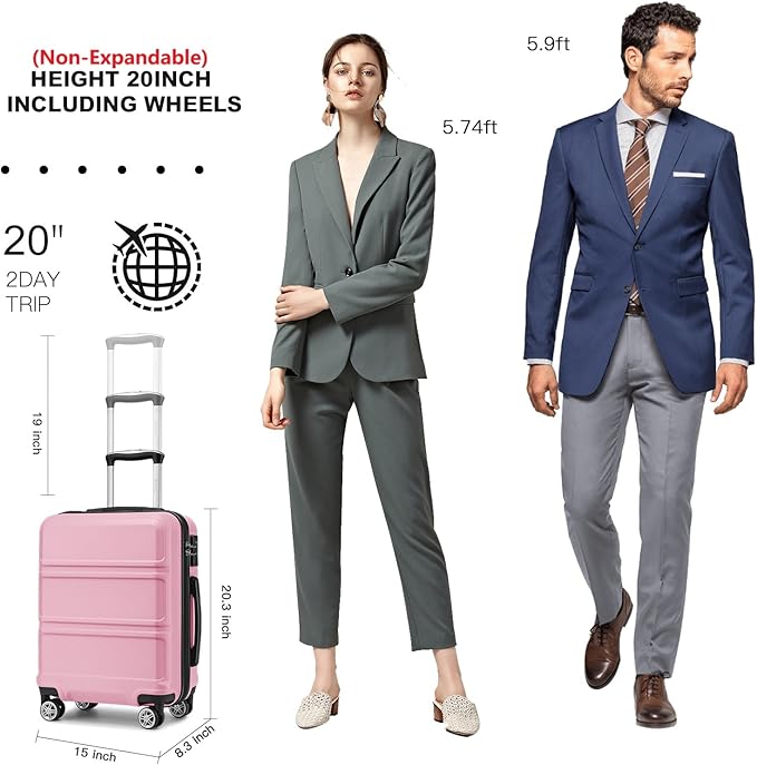 Kono 20'' Carry on Luggage Lightweight with Spinner Wheel TSA Lock Hardside Luggage Durable Small Carry on Suitcase Pink