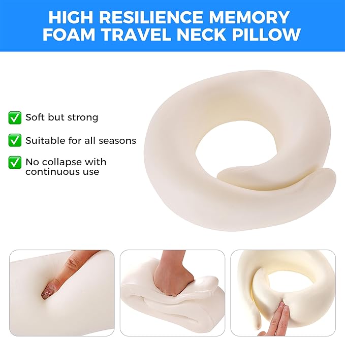 Travel Pillow,Travel Neck Pillows for Airplanes,Comfortable Breathable Cover,Memory Foam 360 Degree Support Stowable Pillows,Ideal Accessory for Sleeping Offices and Cars(Gray)