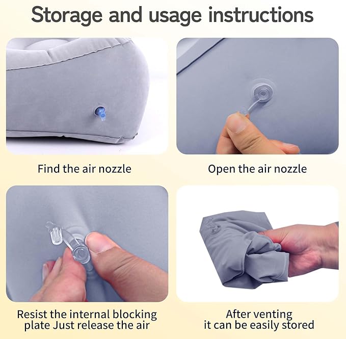 Inflatable Foot Rest for Airplane Travel & Office, Portable Leg Rest Pillow, Elevating Feet for Economy Flight, Home Desk, Car Use - Grey