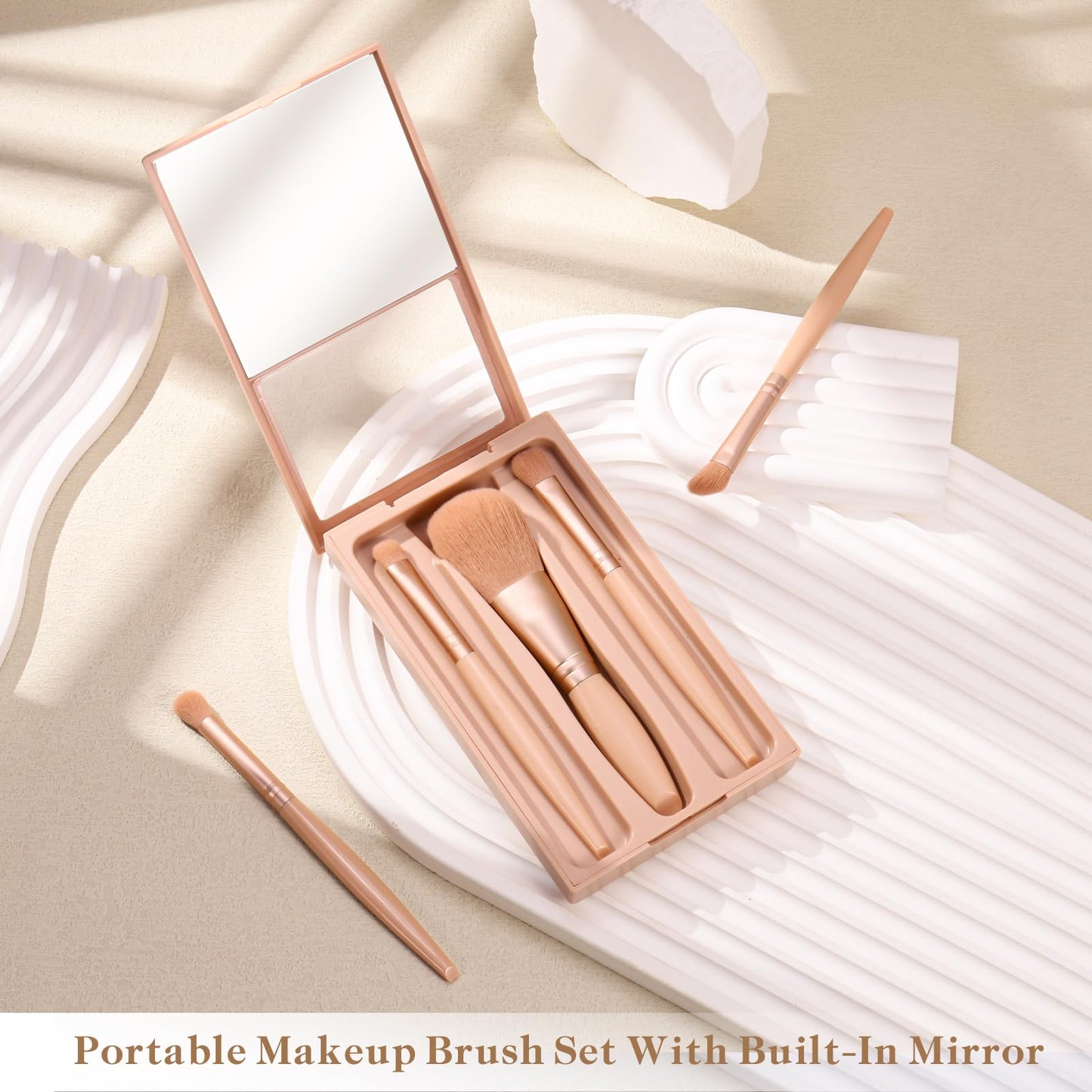 IRYCSSCE Travel Makeup Brush Set, travel make up brushes sets mini eye shadow kits small size eyeshadow case eyes makup brushed makeuo soft brushs basic cosmetic profesional tools (Apricot)