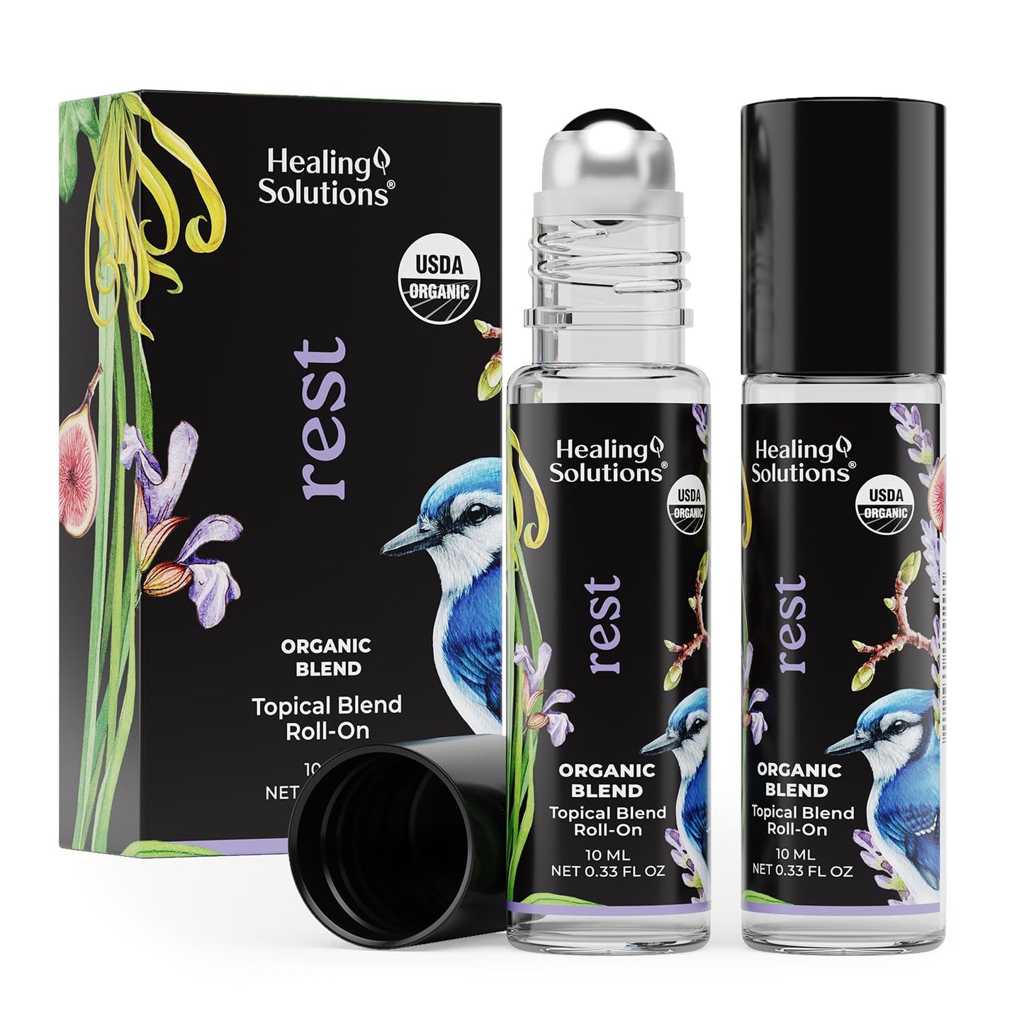 Healing Solutions (2 Pack) Rest Blend Essential Oil Roller & Essential Oil Roll-On Perfume for Calm & Sleep - Organic USDA Certified Body Aromatherapy - Aromatherapy Rollerball