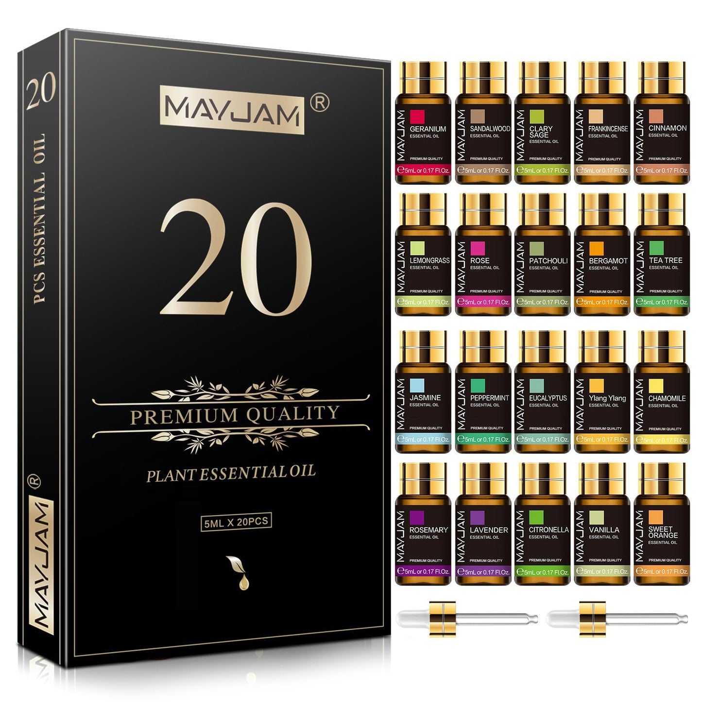 MAYJAM Tea Tree 20 Pcs Pure Essential Oil Gift Set, for Diffuser, Humidifiers, Skin Care, Massage, Fragrance Oil Scent for DIY Candle and Soap Making, Gift for Friend (5ML)