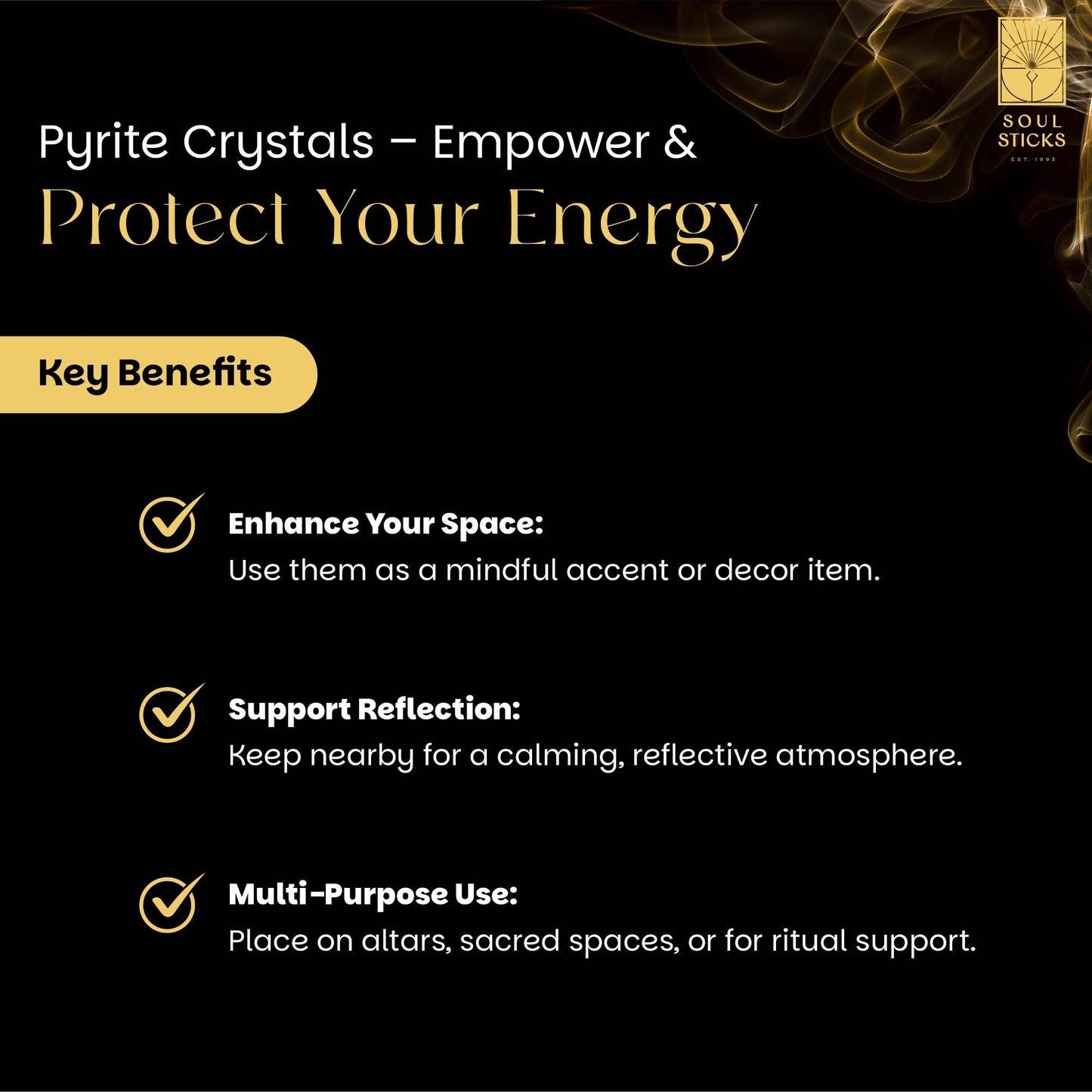 SOUL STICKS Thick Handcrafted Incense Sticks Spicy Cinnamon Scented (Includes 5 Crystals) 20g Thick, Herb-Dipped Sticks Bundle Ideal for Aromatherapy, Cleansing & Relaxation