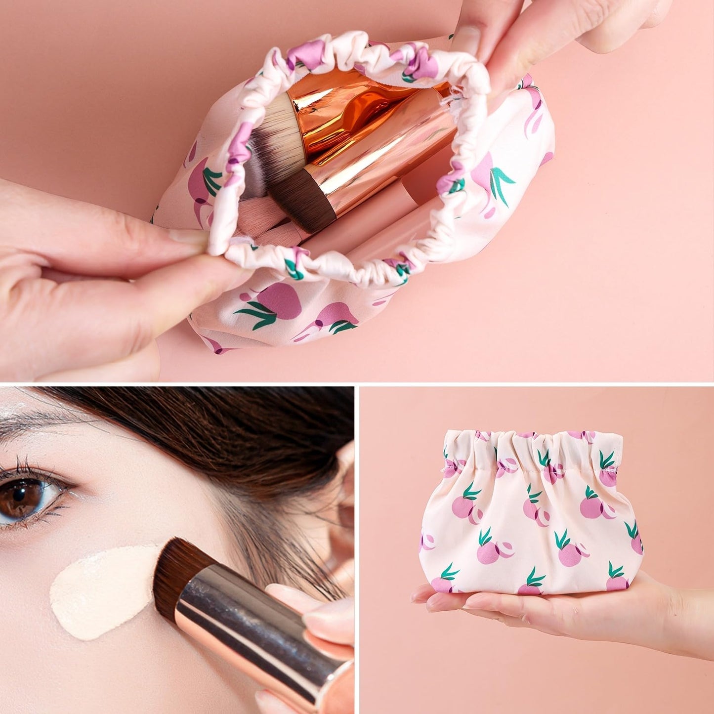 GOERTI 11 Pcs Mini Travel Makeup Brush Set With Case, Professional Premium Synthetic Kabuki Powder Foundation Blush Fan Highlight Eye Blending Shadows Concealer and Lips Brush Kit for Travel