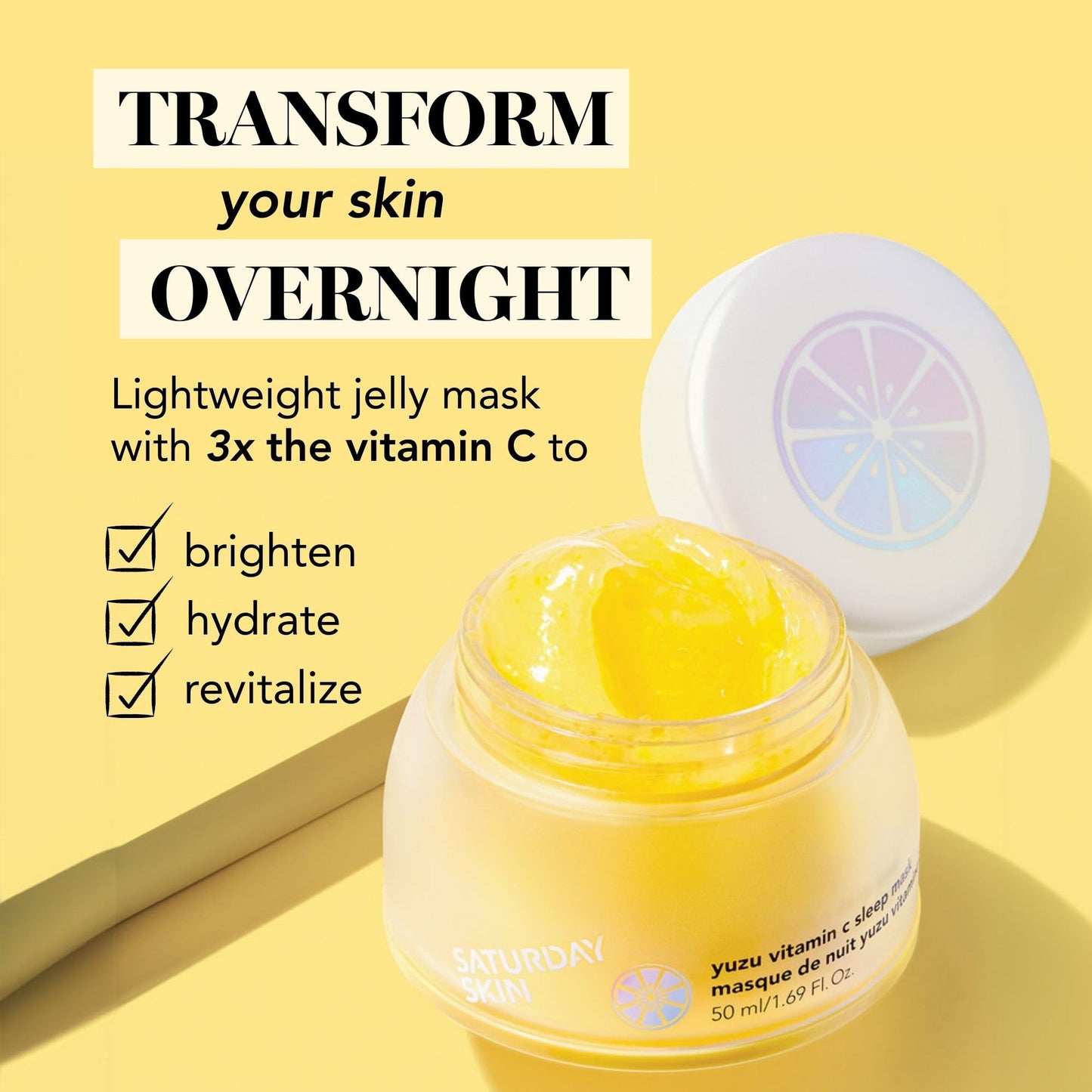 Saturday Skin Yuzu Vitamin C Sleep Mask Regenerist Retinol Ultra Rich Face Moisturizer Cream Smooth Skin and Reduce Wrinkles Ideal for All Skin Types