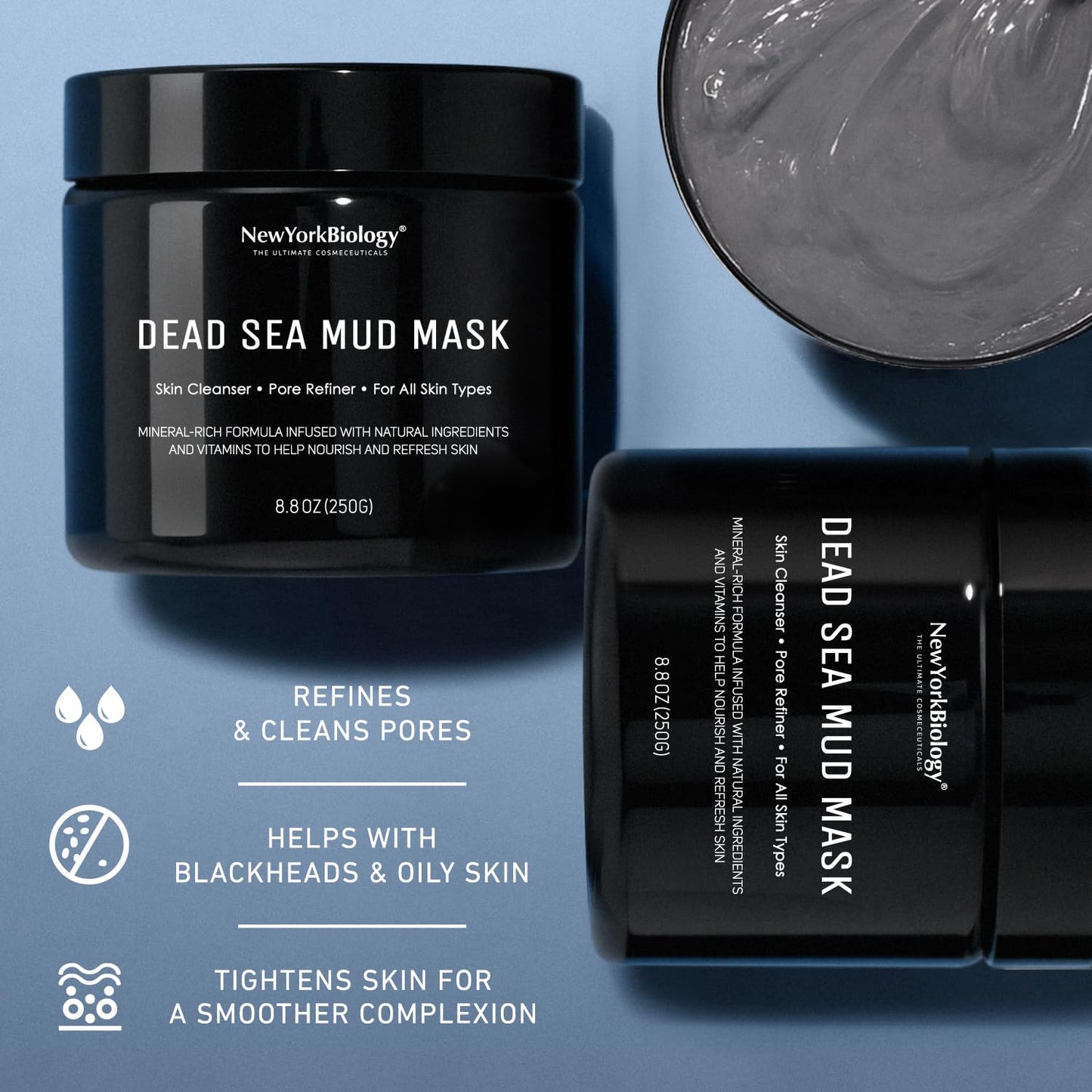 New York Biology Dead Sea Mud Mask for Face and Body | Spa Quality Pore Refiner for Oily Skin | Natural Skincare for Women & Men | Tighten Skin for A Healthier Complexion | 8.8 oz