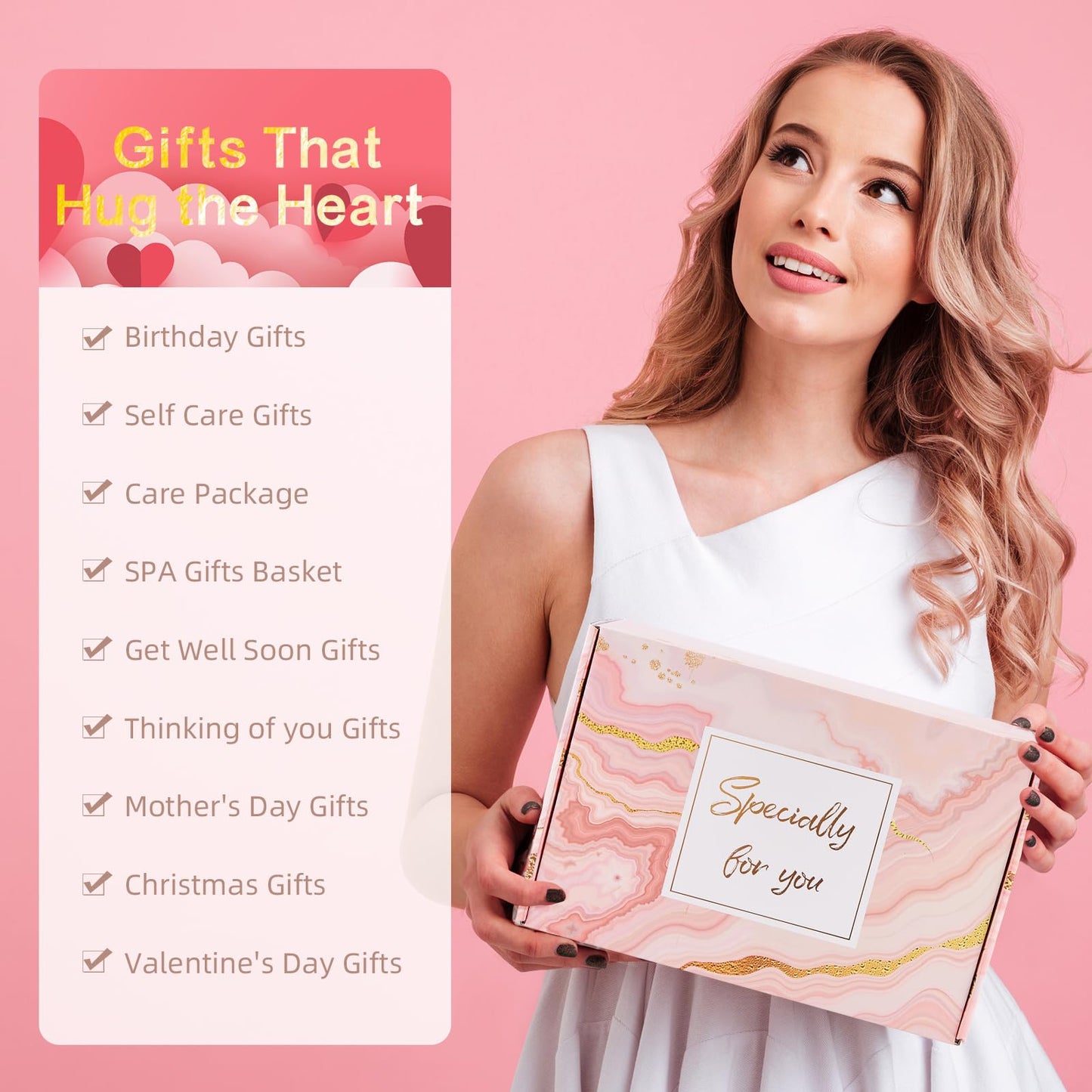 LuckyBundle Birthday Gifts for Women - Luxury Self Care Gift Basket for Her, Mom, Sister, Bestied Coworker - Unique Spa Care Package with Flannel Blanket - Ideal for Mother's Day, Get Well Soon