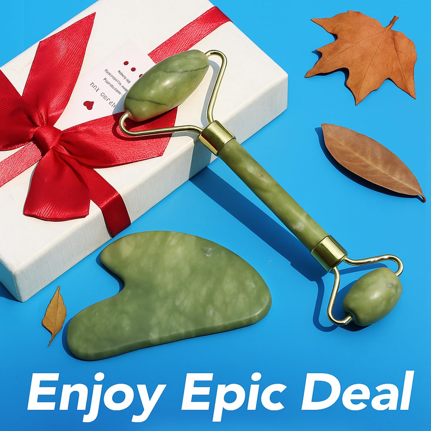 huefull Genuine Jade Roller & Gua Sha Set for Face, Cooling & Firming Effect, Sculpting Tool for Jawline & Skin Care, Self-Care Gift for Women & Men