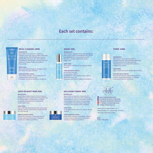 Skin Care Kit for Women, Hydrating Skincare Set Niacinamide+Vitamin C, Daily Routine 5 In 1 W/Facial Cleanser, Toner, Serum, Cream, and Mask, Fragrance-Free, Suit for All Skin Type