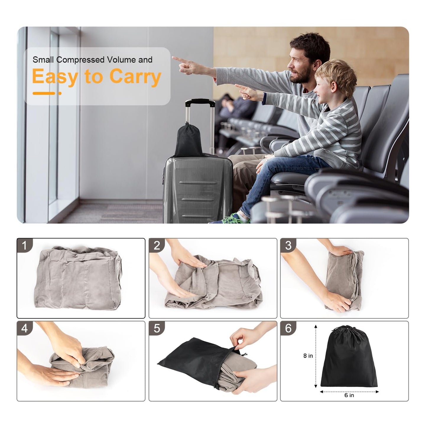 Inflatable Travel Foot Rest Pillow, Kids Airplane Bed, Adjustable Height Leg Pillow for Air Travel, Make a Flat Bed for Kids and Toddlers, Great for Airplane, Train, car(Grey, 1 Pack)