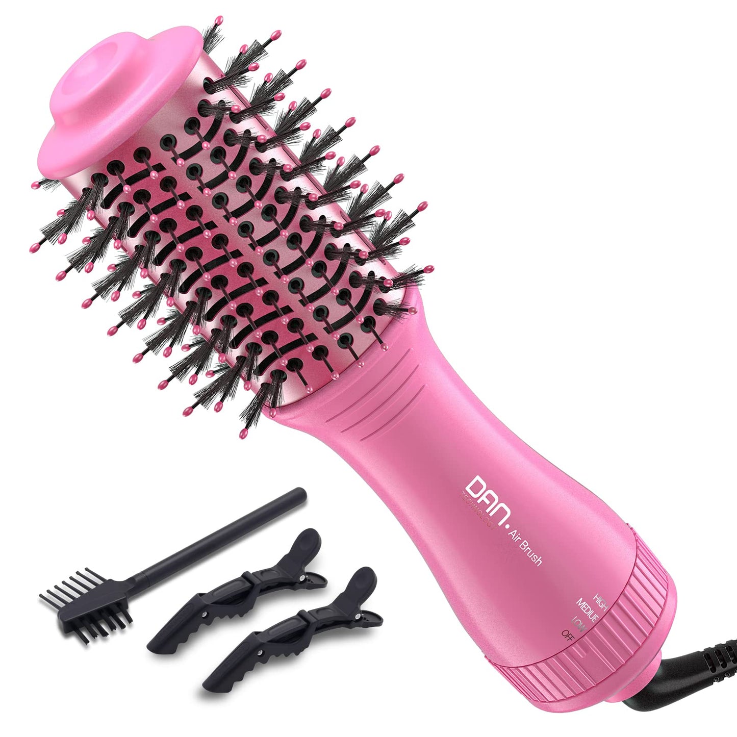 Dan Technology Blow Dryer Brush Hair Dryer Brush Hot Air Blowout Brush 120V 3 Speeds Oval Shape Volumizer Straightener Brush Faster Drying Mini Size Lightweight (Pink)