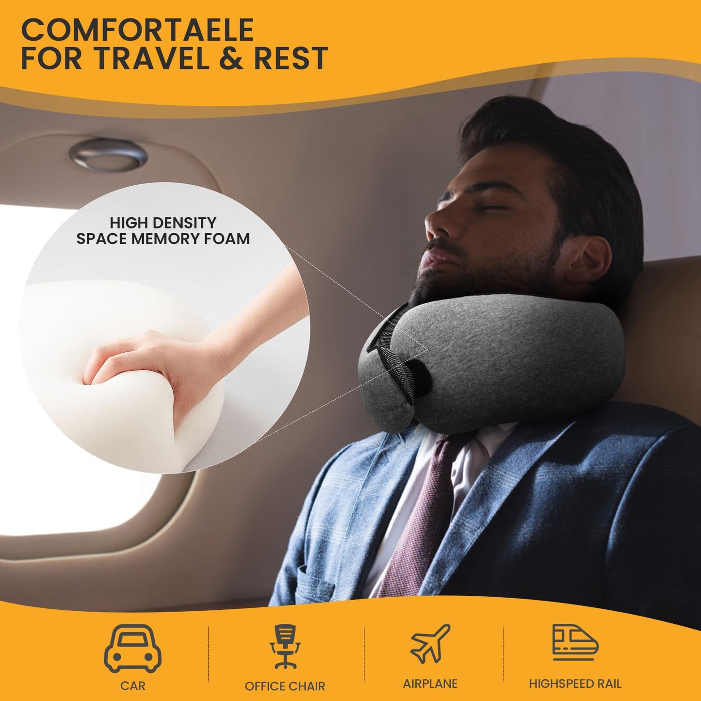 Neck Pillow, Travel Pillow uses Memory Foam to Support Neck Comfort, Ideal Companion for Airplane and car Travel, Compact, Convenient, and Versatile Airplane Sleep Pillow(Gray)