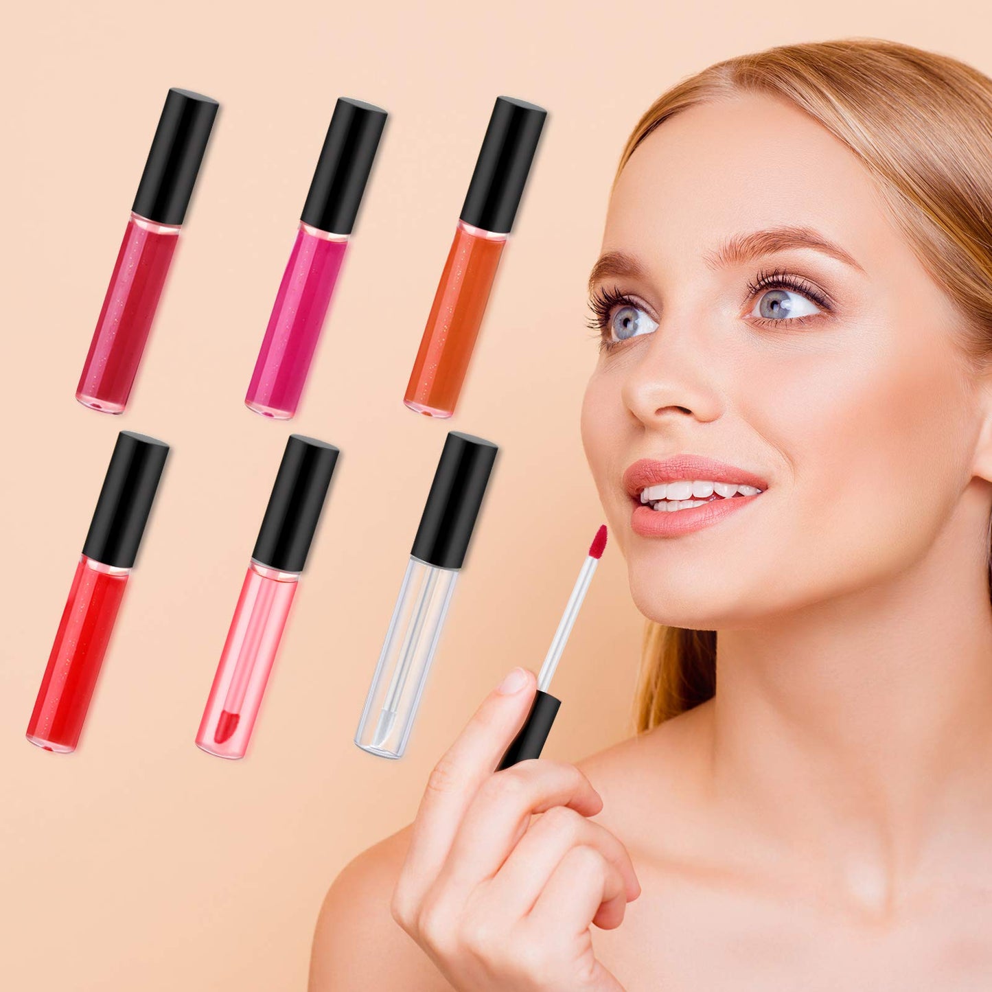 Nuanchu 100 Pcs 10 ml Empty Lip Gloss Tubes Clear Mini Refillable Balm Containers Bottles Plastic Lip Gloss Containers with Wand and Rubber Inserts DIY Makeup(Black)