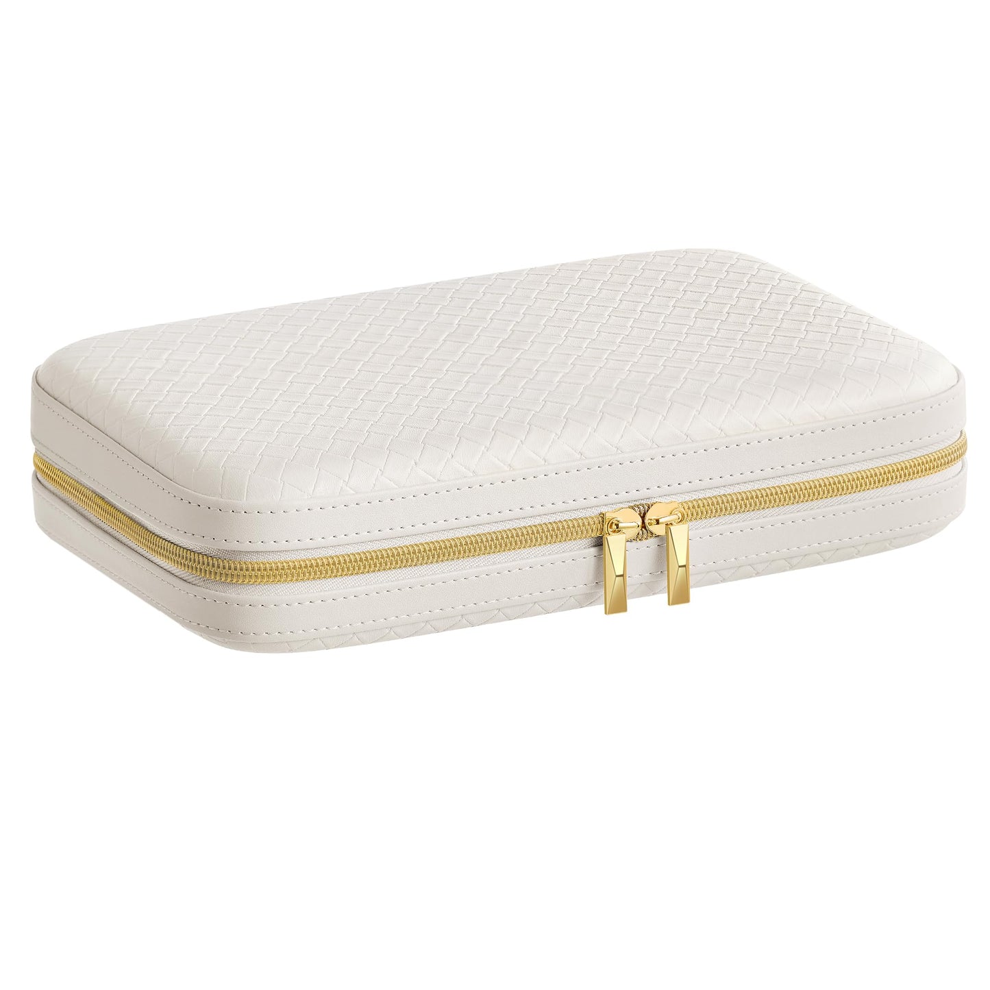 SONGMICS HOME Travel Jewelry Case, Jewelry Organizer Box with Mirror, Jewelry Pouch, Woven Embossed PU Leather, Hard Shell, Large Capacity, Gift Idea, Cloud White UJBC204W01