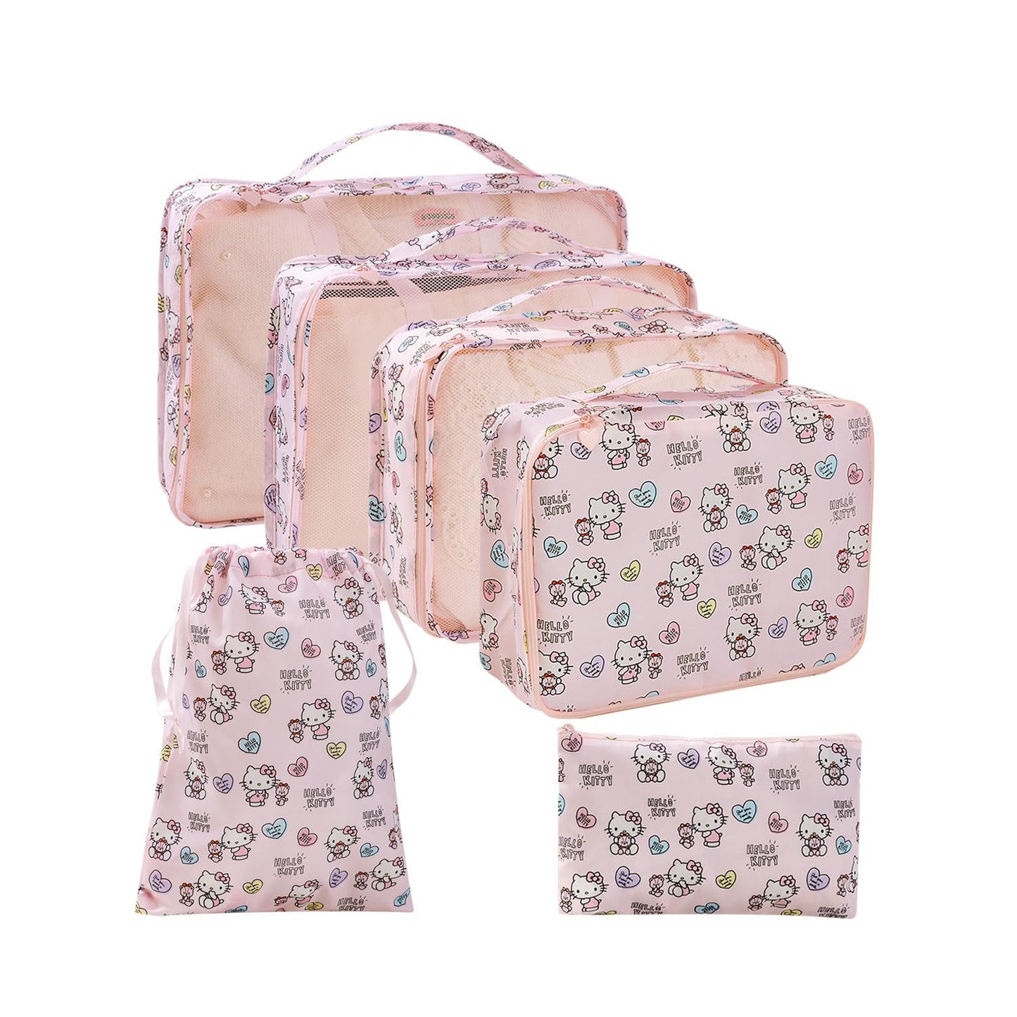 AmBealla 6 Set Travel Organizer,Packing Cubes for Travel Luggage Organizer Bags,Waterproof Pink Twill,Cute Packing Organizers for Business/Vacation,Women's Clothes Storage