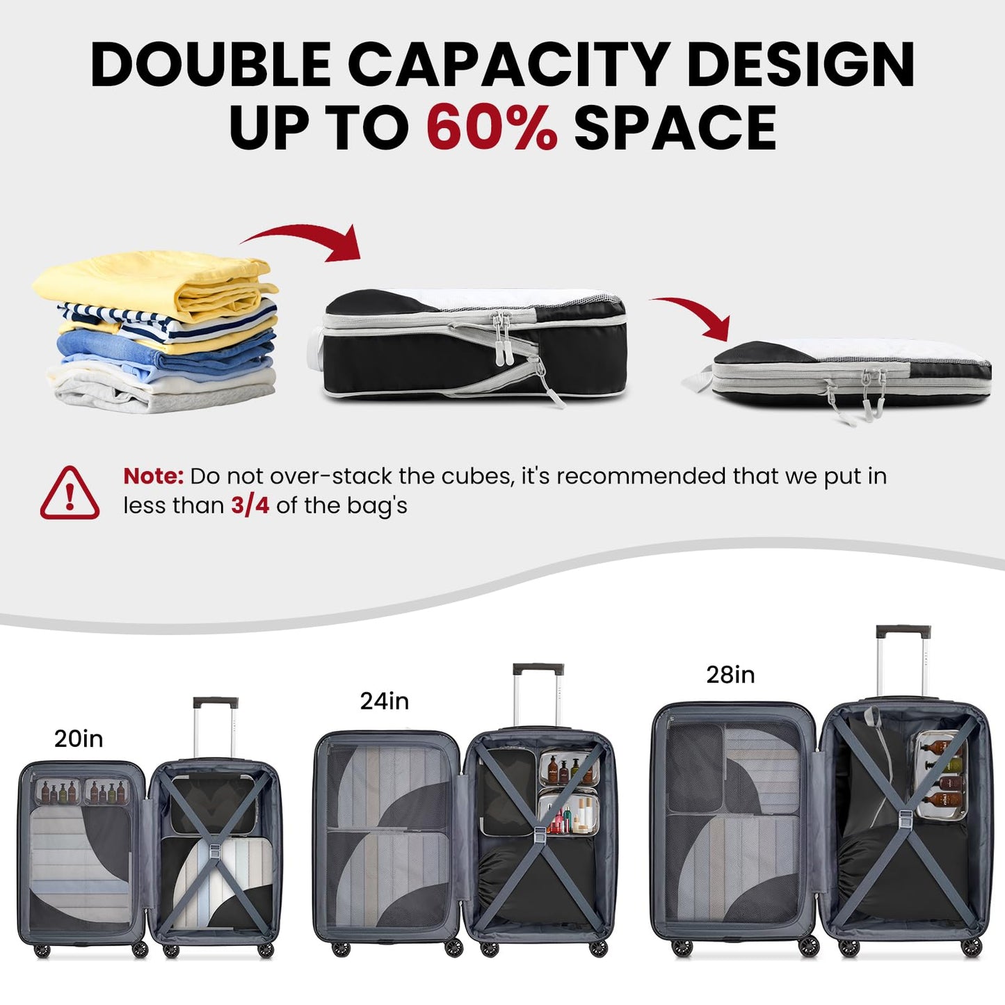 10 Set Compression Packing Cubes, Lightweight Travel Essentials, Stretchable Expandable Storage Bags, Compression Bags for Travel Accessories Luggage Storage Set (10 Pcs, Black)