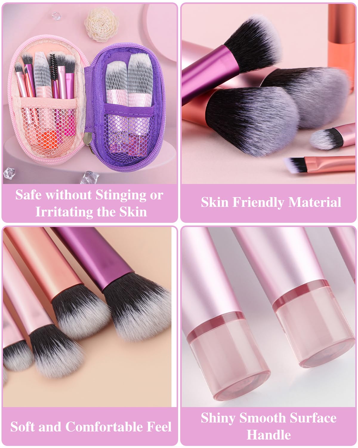 PGRODE Mini Travel Makeup Brushes Set, 14 Pieces, Portable Full Complete Function Cosmetic Kit with Brush Pouch, On the Go Short Makeup Brush Small Travel Essentials for Women, Girls (Colorful)