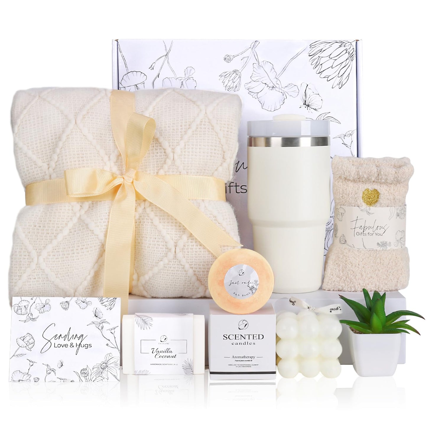 Care Package for Women Mothers Day Gifts Get Well Soon Gifts Birthday Gifts Self Care Gifts with Tumbler and Blanket Sympathy Gift for Women Gifts Basket for Her Mom Wife Sister Friend