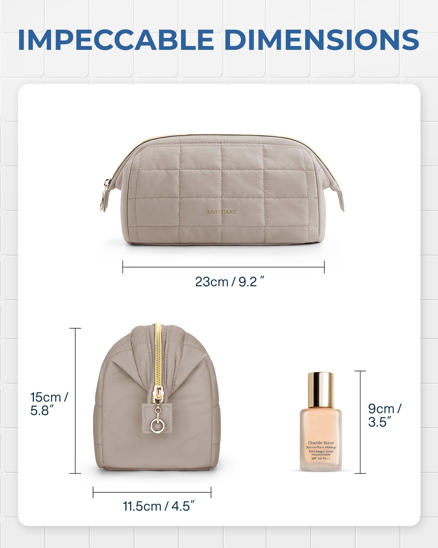 BAGSMART Makeup Bag Travel Toiletry Bag, Puffy Padded Make Up Bags for Women Makeup Organizer Case, Wide-open Pouch Purse Travel Essentials Toiletries Accessories Brushes, Camel