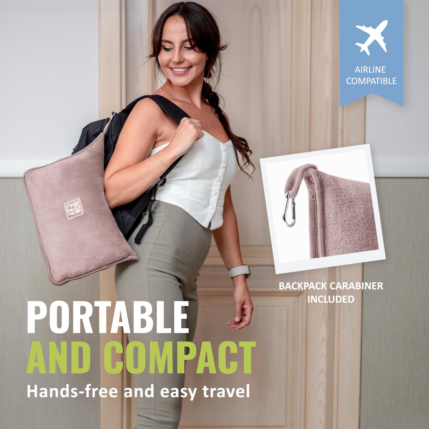 BOACAY Soft & Warm Travel Blanket for Airplane & Car - Long Flight Essential for Women, Men, Kids - Compact Pillow with Luggage Sleeve & Backpack Clip