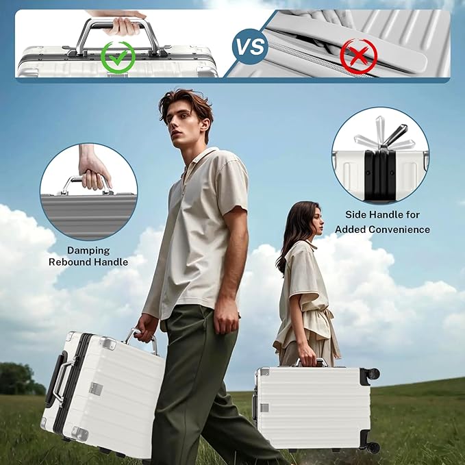 Krute Carry On Luggage 20 inch Aluminum Frame Suitcase with Spinner Wheels No Zipper Hardshell PC+ABS Luggages TSA Lock Zipperless Suitcases