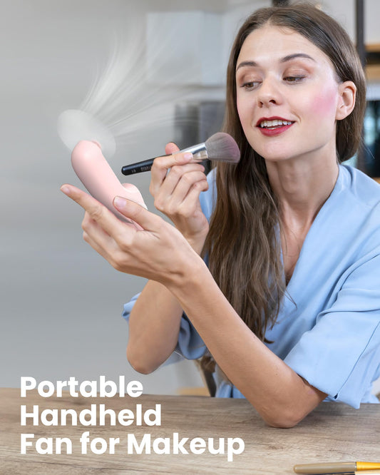 Koonie Portable Pink Fan - Foldable Mini Hand Fan for Travel, Women, Indoor Outdoor Use - Battery Operated with 8 Hour Run Time