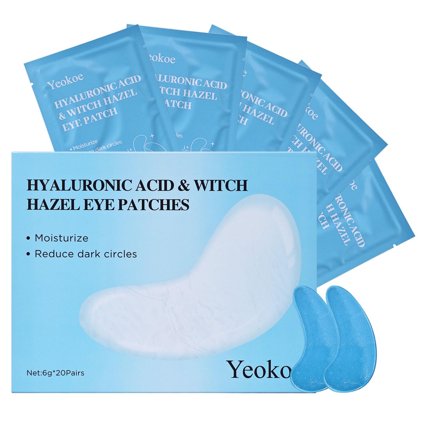 Yeokoe Under Eye Patches for Dark Circles,Puffy Eyes,20 Pairs Face Masks SkinCare With Hyaluronic Acid Witch Hazel for Moisturize