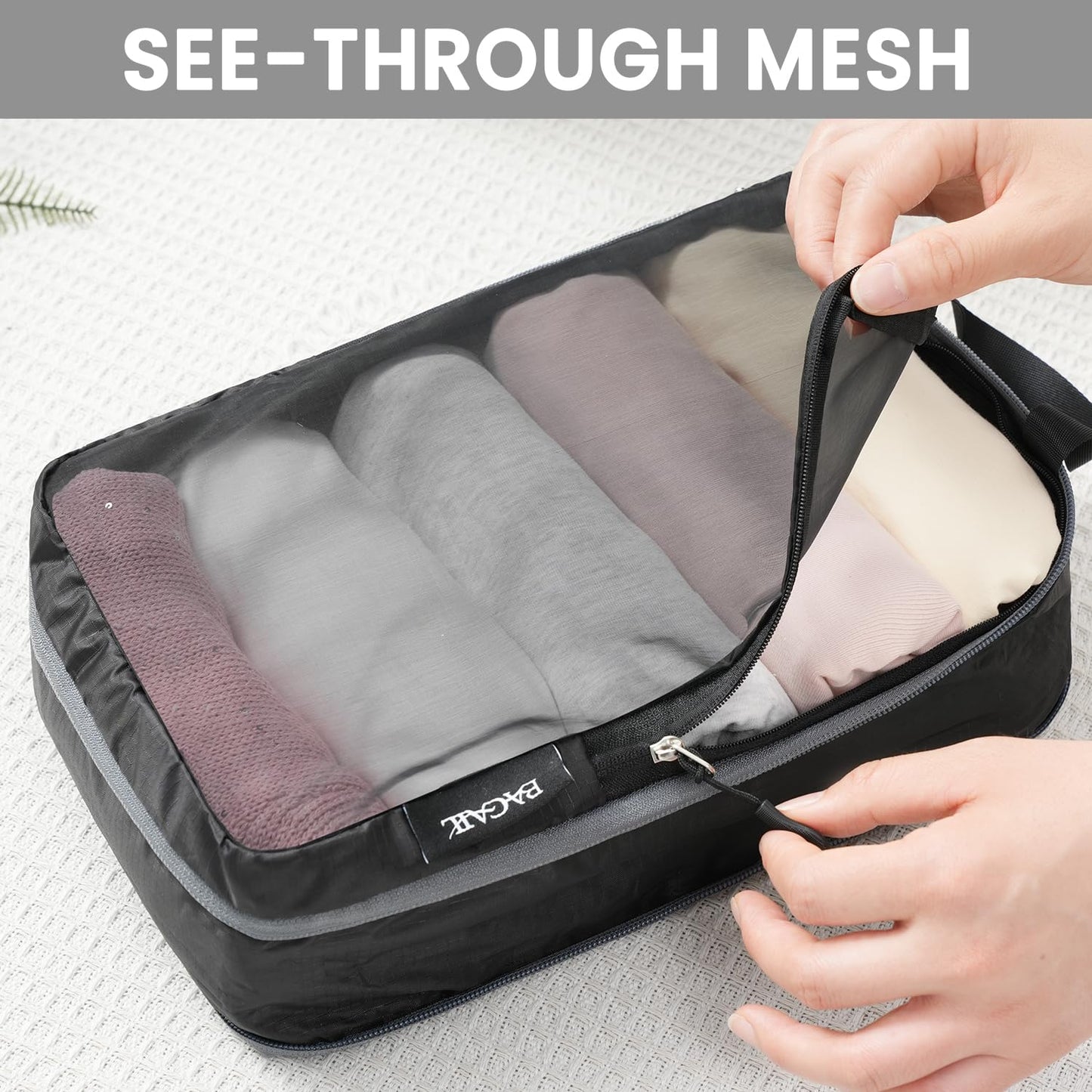 BAGAIL 6 Set Ultralight Compression Packing Cubes Packing Organizer for Travel Accessories Luggage Suitcase Backpack(70D FullMesh Jet Black)