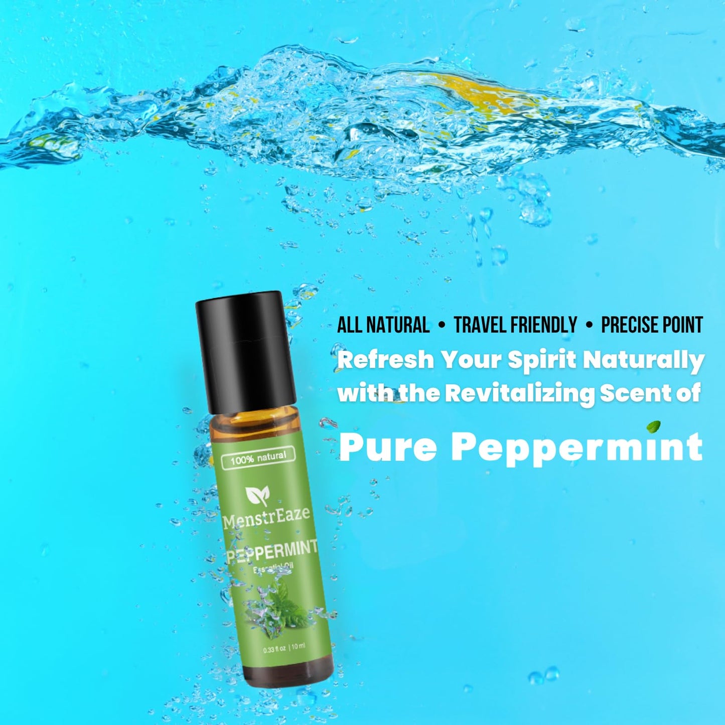 Peppermint Essential Oil Roll On, Migraine & Headache Support, High Potency, Mentha Piperita, 100% Pure Natural, Refreshing and Calming, Nausea Support, 10ml