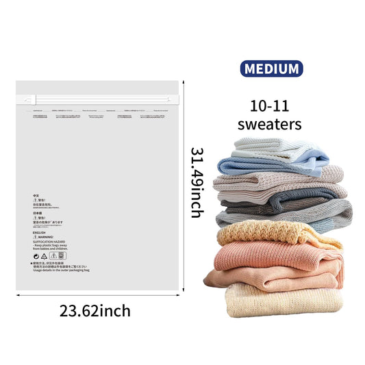 10 Pack Medium Vacuum Storage Bags,Sturdy Leak-Free Vacuum Seal Bags,Reusable 80% Space Saver Vacuum Seal Bags for Clothes, Pillows,Bedding, Blankets, Comforters,Travel Luggage,Hand Pump Included